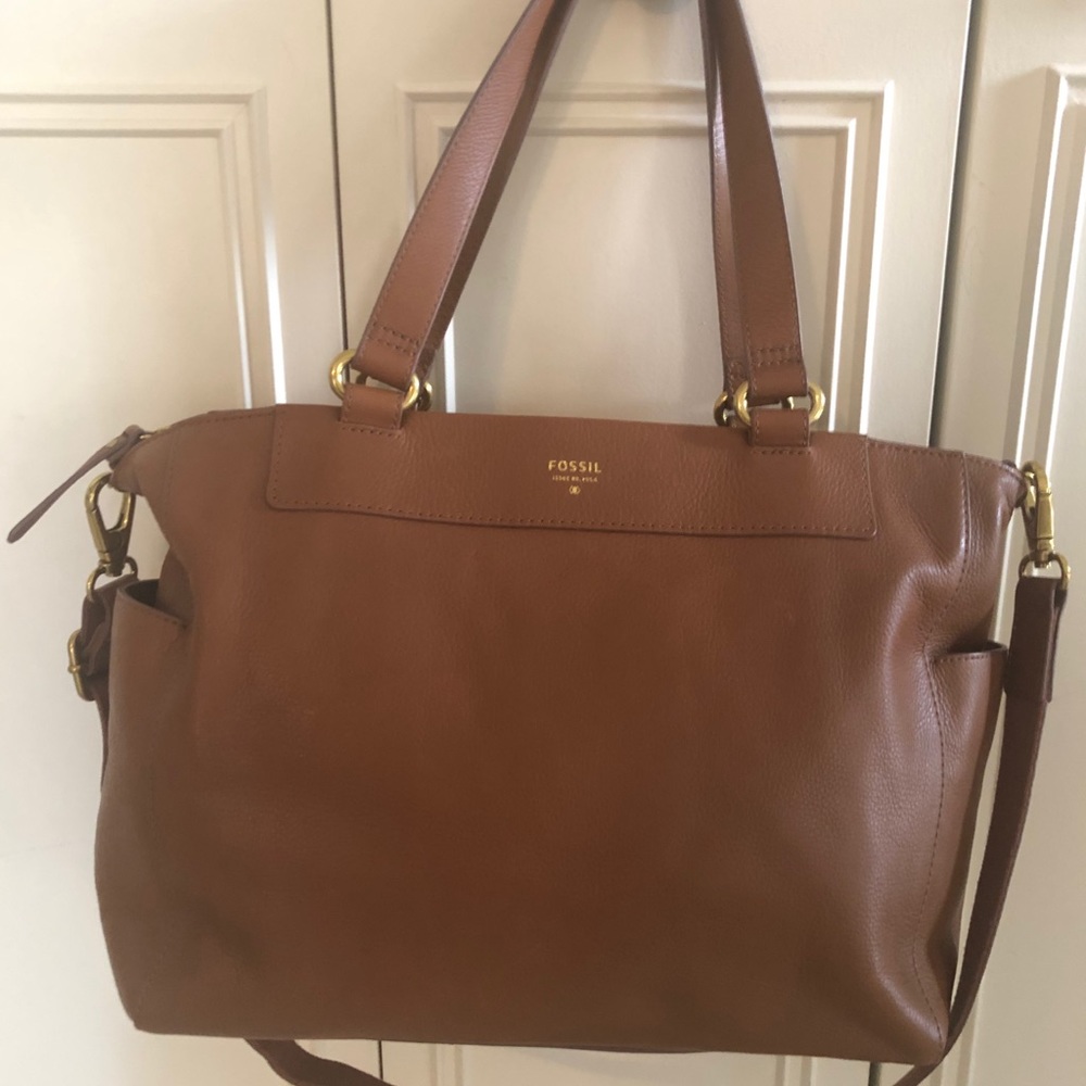 Never used large leather Fossil satchel.